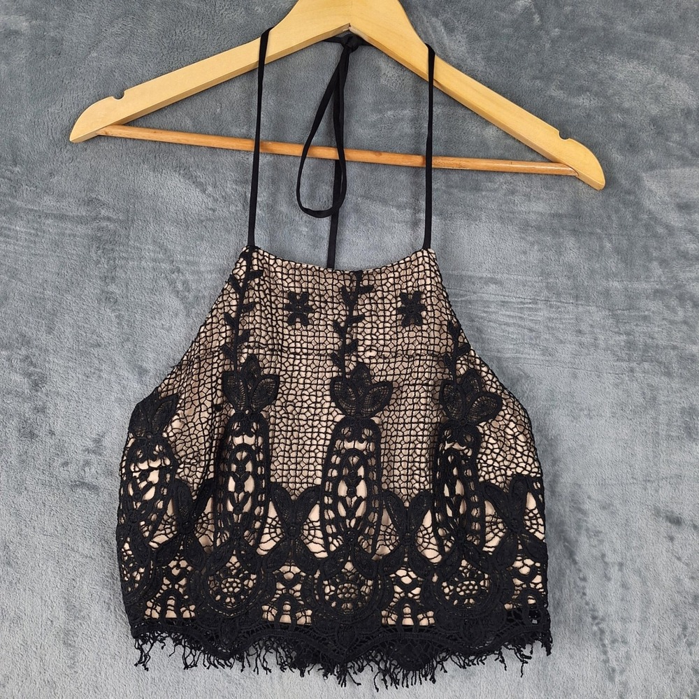 Womens Top Large Black Halter Whimsigoth‎ Fairy Grunge Crochet Y2K Boho Festival